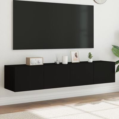 vidaXL TV Wall Cabinets with LED Lights 2 pcs Black 80x35x31 cm