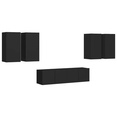 vidaXL 6 Piece TV Cabinet Set Black Engineered Wood