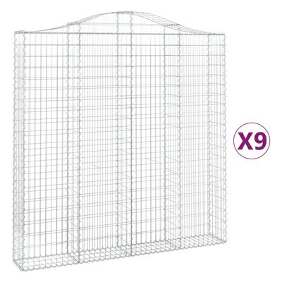 vidaXL Arched Gabion Baskets 9 pcs 200x30x200/220 cm Galvanised Iron