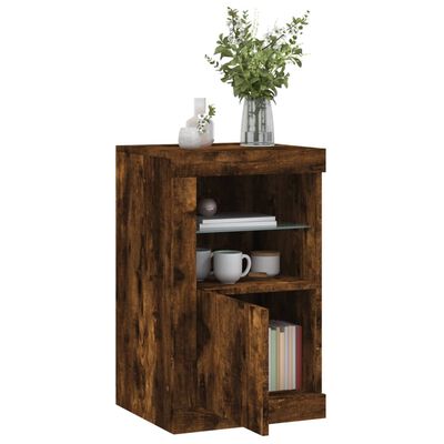 vidaXL Side Cabinets with LED Lights 2 pcs Smoked Oak Engineered Wood