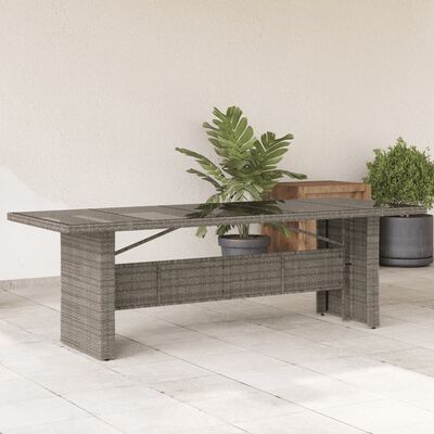 vidaXL Garden Table with Glass Top Grey 240x90x75 cm Poly Rattan