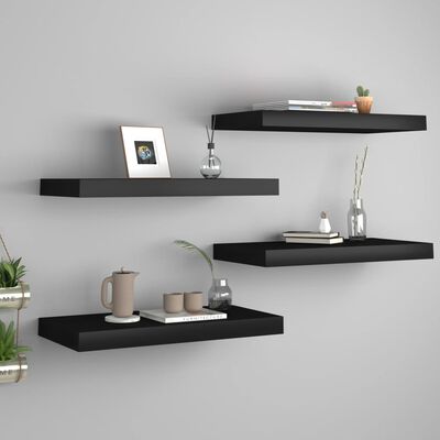 vidaXL Floating Wall Shelves 4 pcs Black 50x23x3.8 cm MDF