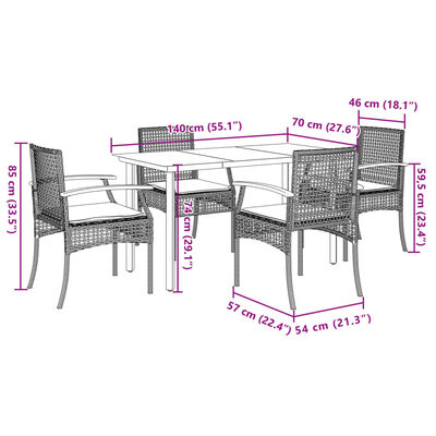 vidaXL 5 Piece Garden Dining Set with Cushions Beige Poly Rattan