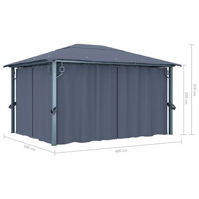 vidaXL Gazebo with Curtain&LED String Lights 4x3 m Anthracite Aluminium