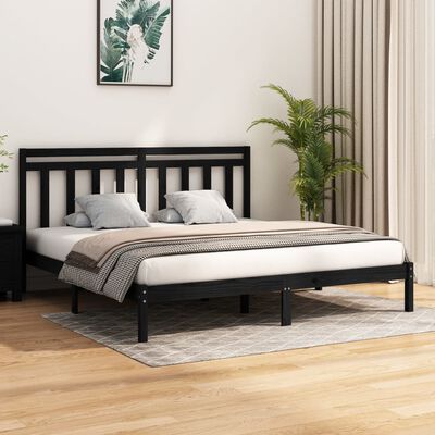 vidaXL Bed Frame without Mattress Black 180x200 cm Super King Solid Wood