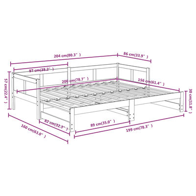 vidaXL Pull-out Day Bed without Mattress Solid Wood Pine 2x(80x200) cm