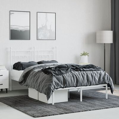 vidaXL Metal Bed Frame without Mattress with Headboard White 120x190 cm Small Double