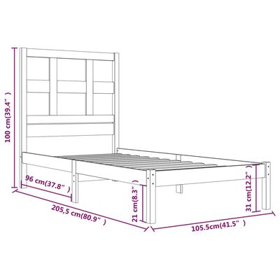 vidaXL Bed Frame without Mattress Honey Brown 100x200 cm Solid Wood Pine