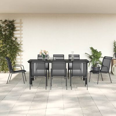 vidaXL 9 Piece Garden Dining Set Black Steel and Textilene