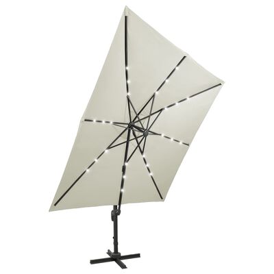 vidaXL Cantilever Garden Parasol with Pole and LED Lights Sand 300 cm