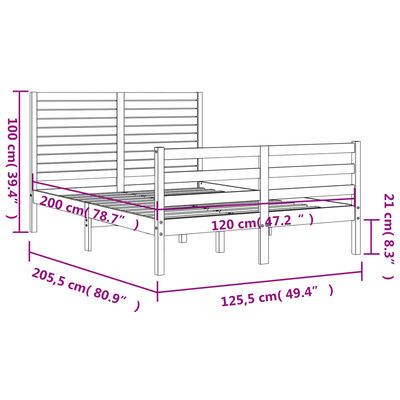 vidaXL Bed Frame without Mattress Black 120x200 cm Solid Wood