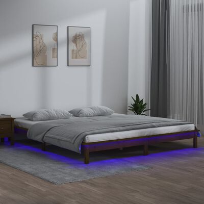 vidaXL LED Bed Frame without Mattress Honey Brown 150x200 cm King Size Solid Wood