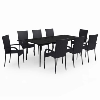 vidaXL 9 Piece Garden Dining Set Black