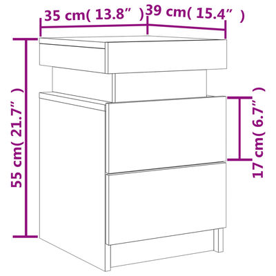 vidaXL Bedside Cabinet with LED Lights Grey Sonoma 35x39x55 cm