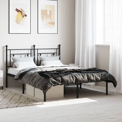 vidaXL Metal Bed Frame without Mattress with Headboard Black 140x190 cm