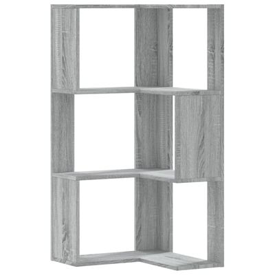 vidaXL Corner Bookcase 3-Tier Grey Sonoma 50x50x102 cm Engineered Wood