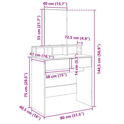 vidaXL Dressing Table with Mirror White 80x41x144.5 cm