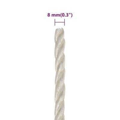 vidaXL Work Rope White 8 mm 250 m Polypropylene