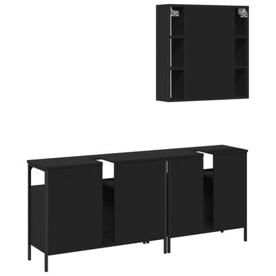 vidaXL 3 Piece Bathroom Cabinet Set Black Engineered Wood