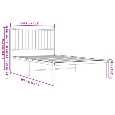 vidaXL Metal Bed Frame without Mattress with Headboard White 100x200 cm