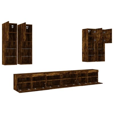 vidaXL 7 Piece TV Wall Cabinet Set with LED Lights Smoked Oak