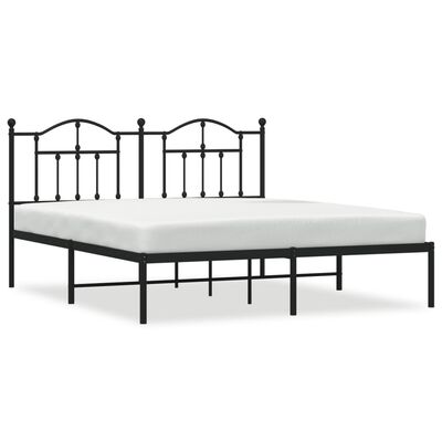 vidaXL Metal Bed Frame without Mattress with Headboard Black 183x213 cm