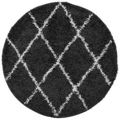 vidaXL Shaggy Rug PAMPLONA High Pile Modern Black and Cream Ø 120 cm