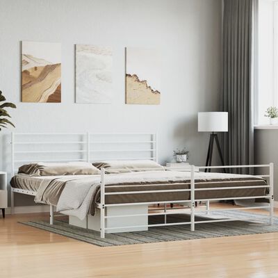 vidaXL Metal Bed Frame without Mattress with Footboard White 193x203 cm