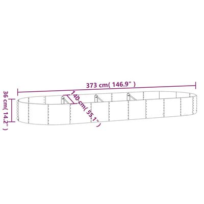 vidaXL Garden Raised Bed Powder-coated Steel 373x140x36 cm Silver