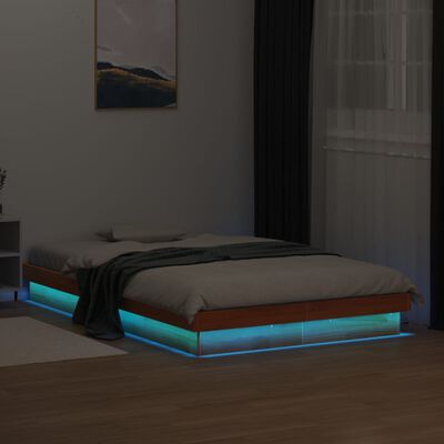 vidaXL LED Bed Frame without Mattress Wax Brown 135x190 cm Double Solid Wood