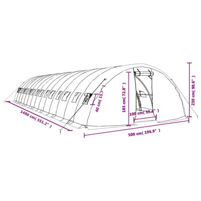 vidaXL Greenhouse with Steel Frame White 70 m² 14x5x2.3 m