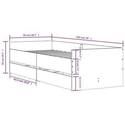 vidaXL Bed Frame without Mattress Smoked Oak 75x190 cm Small Single