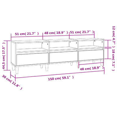 vidaXL TV Cabinet Black 150x30x44.5 cm Engineered Wood