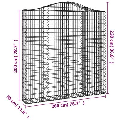 vidaXL Arched Gabion Baskets 3 pcs 200x30x200/220 cm Galvanised Iron