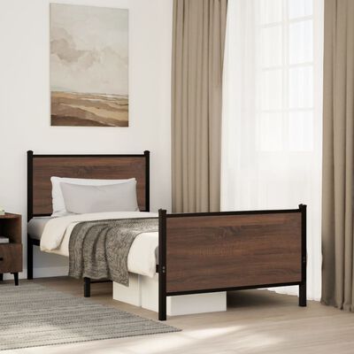 vidaXL Metal Bed Frame without Mattress Brown Oak 90x200 cm