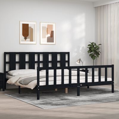 vidaXL Bed Frame without Mattress Black Solid Wood Pine