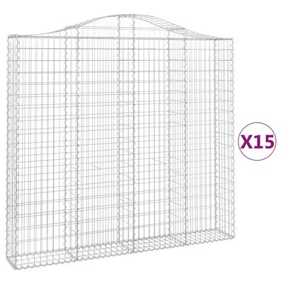 vidaXL Arched Gabion Baskets 15 pcs 200x30x180/200 cm Galvanised Iron