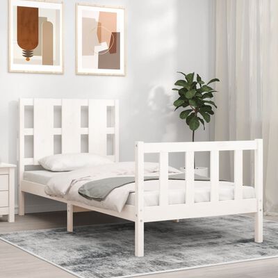 vidaXL Bed Frame without Mattress White Small Single Solid Wood Pine