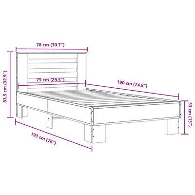 vidaXL Bed Frame without Mattress Sonoma Oak 75x190 cm Small Single