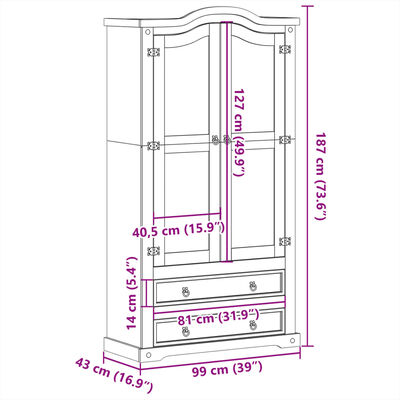 vidaXL Glass Display Cabinet Corona 99x43x187 cm Solid Wood Pine