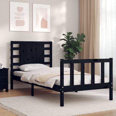 vidaXL Bed Frame without Mattress Black Small Single Solid Wood Pine