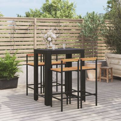 vidaXL 5 Piece Garden Bar Set Black Poly Rattan&Solid Wood Acacia