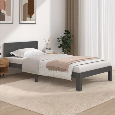 vidaXL Bed Frame without Mattress Grey Solid Wood Pine 100x200 cm