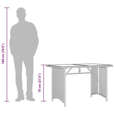 vidaXL Garden Table with Glass Top Brown 110x68x70 cm Poly Rattan