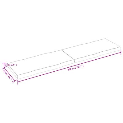 vidaXL Table Top 200x50x(2-6) cm Untreated Solid Wood Live Edge