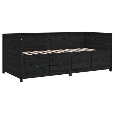 vidaXL Day Bed without Mattress Black 75x190 cm Small Single Solid Wood Pine