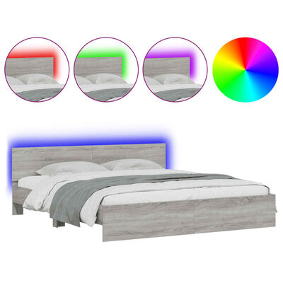 vidaXL Bed Frame with LED without Mattress Grey Sonoma 180x200 cm Super King