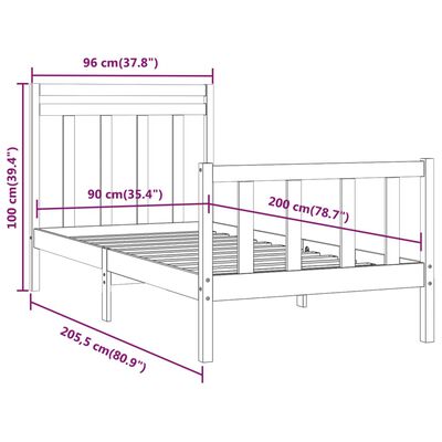 vidaXL Bed Frame without Mattress Solid Wood Pine 90x200 cm