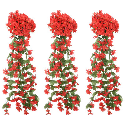 vidaXL Christmas Flower Garlands 3 pcs Red 85 cm