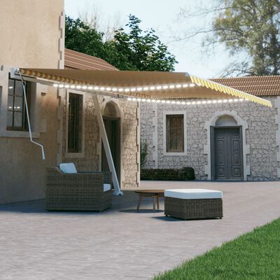 vidaXL Manual Retractable Awning with LED 600x300 cm Yellow and White